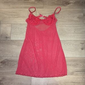 Vintage Red Slip Lace Embroidered Dress Pajamas Lingere